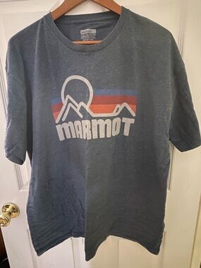 Marmot Men's Slate Blue Mountain Logo Tee with Stripes